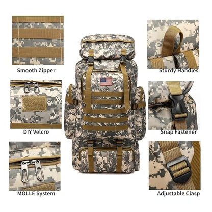JUMAHE 80L 2-Pack Hiking Backpack for Men with Sling Tactical Backpack - Rucksack Molle Military Tactical Waterproof Lightweight Camping Backpack 3 Day Assault Pack for Travel, Climbing, Backpacking - color: 80l Grey - Pro(900d Fabric) + Sling Bag Bundle,
