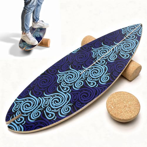 2026 NEW｜29" Surf Balance Board for Kids & Adults｜MAX. 350lbs Balance Boards with Cork Roller & Half Ball｜0.6" Wobble Board Trainer from Beginner to Advanced｜Wooden Slack Board