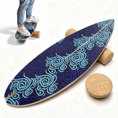 2026 NEW｜29" Surf Balance Board for Kids & Adults｜MAX. 350lbs Balance Boards with Cork Roller & Half Ball｜0.6" Wobble Board Trainer from Beginner to Advanced｜Wooden Slack Board