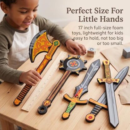 Foam Swords Weapons Toy 5 Set, 17 inch, Kids Boys Gift