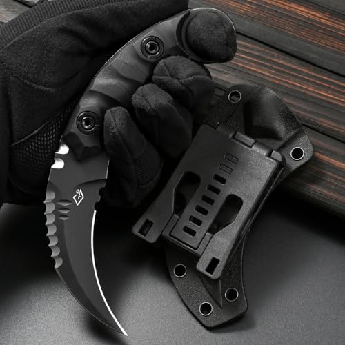 Gtkii GTK691 Fixed Blade Knife D2 Steel Blade Nylon Fiberglass Handle with Kydex Sheath for Outdoor Camping Hunting Hiking Survival EDC Tool(Black) - color: black