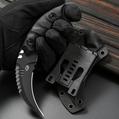 Gtkii GTK691 Fixed Blade Knife D2 Steel Blade Nylon Fiberglass Handle with Kydex Sheath for Outdoor Camping Hunting Hiking Survival EDC Tool(Black) - color: black