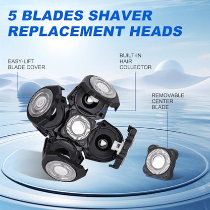 5D Blades Shaver Replacement Heads,Head Electric Razor Shaving Compatible with Frbid Replacement Blades Shaver kit for Bald Men with 3 Cleaning Brush, 3 Pack by Plantarecover - color: Bhc3