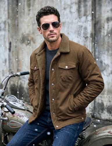 MAGNIVIT Mens Winter Jacket Thick Warm Fleece Lined Trucker Cargo Coat - color: Brown B, size: Large