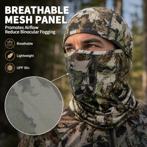 Lightweight Hunting Balaclava Camo Face Mask with Mesh Panel - color: Vortex Hide