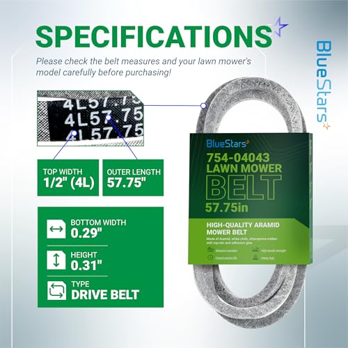 BlueStars 754-04043 Drive Belt | Aramid Cord | 1/2" x 57.75" - size: 754-04043, style: Aramid Cord