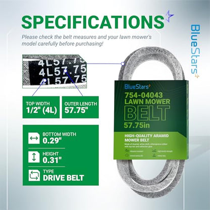 BlueStars 754-04043 Drive Belt | Aramid Cord | 1/2" x 57.75" - size: 754-04043, style: Aramid Cord