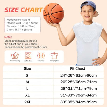 GUOZI Youth Football Padded Shirt with Chest Rib Shoulder Protectors - size: XX-Large, style: White