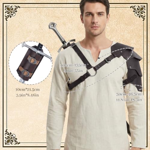 Medieval 2-in-1 Shoulder Armor with Back Sword Frog for LARP Cosplay - color: Dark Brown a