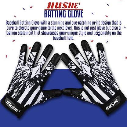 Hushe' American Flag Batting Gloves & Softball Gloves USA Flag Baseball Batting Gloves Youth Kids Baseball Batting Glove for Youth Men Adult & Unisex. - color: Black Eagle, size: Youth X-Large