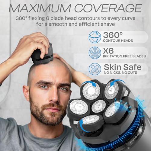 HUMMINGBIRD MK3 Stealth Edition Electric Head Shaver - No Nick Electric Razor for Men, Cordless USB C Rechargeable, Waterproof Wet/Dry Shave, 6 Blade Head, LED Display, Rotary Skull Shaver with Case - size: MK3 Stealth Edition Electric Head Shaver