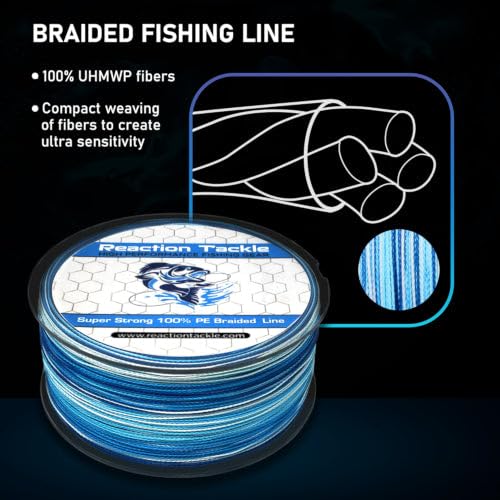 Reaction Tackle Braided Fishing Line, Pro Grade Braid, Fresh and Saltwater - color: Sea Blue, size: 6 Lb (150 Yards)
