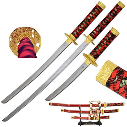 Snake Eye Tactical Two Tone 3 Piece Samurai Katana Set w/Free Sword Stand - color: 3970