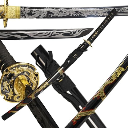 1045/1060 high Carbon Steel Full Hand Forged Traditional, Katana Sword Hademade Heat Tempered ，Japanese Samurai Swords ，Full Tang,Functional,Black - color: black Long