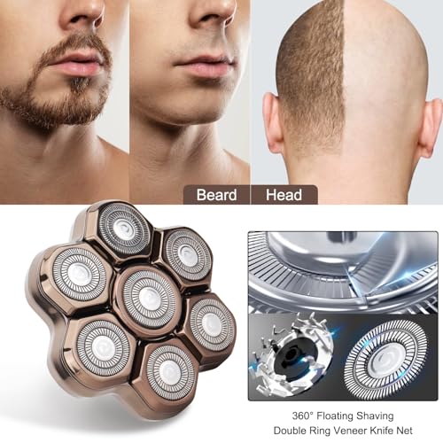 7 Blades Shaver Head - Men's Electric 7D Shaver Replacement Heads Universal Magnetic Replacement Blade Head Electric Razor for Men,2 Pack - color: Black