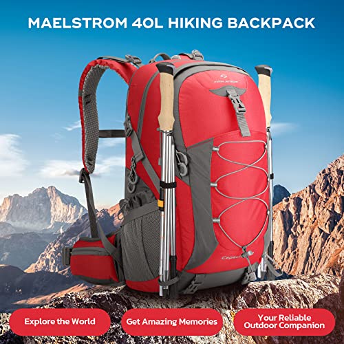 Maelstrom 40L Hiking Backpack, Lightweight Camping Daypack with Rain Cover - color: Red, size: 40l