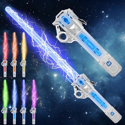 Light Up Sword, Flashing Dueling Sabers for Kids with FX Sound Retractable Blade, 7 Light Color War Warriors Weapon Toy, Cool Halloween Cosplay Costume Party Decoration Christmas Birthday Gift Silver - color: Silver