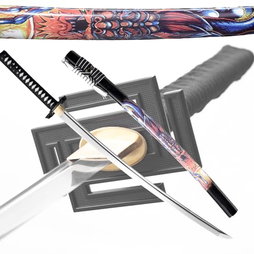 Handmade Sharp Katana, Traditional Clay Tempered 1060/9260/T10 Steel, Full Tang Real Katana Sword, Authentic Japanese Craft Samurai Sword - color: Dragon Black