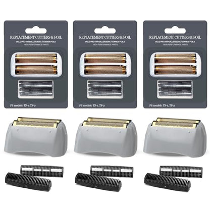 3Pack Gold Pro Foil and Cutters Replacement for Andis TS-1, TS-2 (17150/17155/17200) Shavers. (Foil Replacement x3, inner cutters x6) - size: 1 Count (Pack of 3)