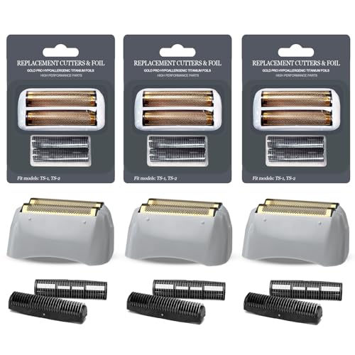 3Pack Gold Pro Foil and Cutters Replacement for Andis TS-1, TS-2 (17150/17155/17200) Shavers. (Foil Replacement x3, inner cutters x6) - size: 1 Count (Pack of 3)