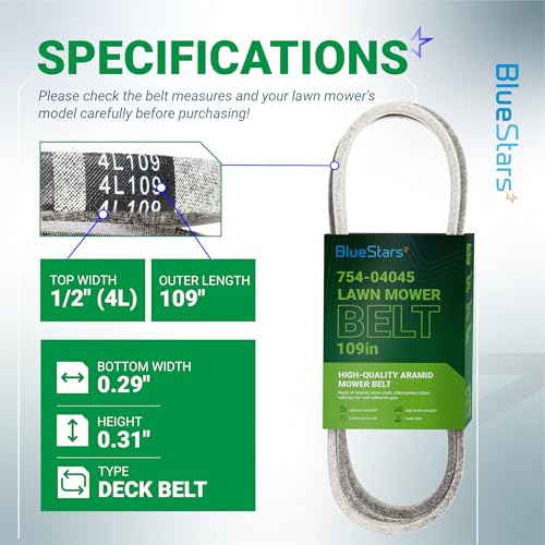 BlueStars 954-04045 Mower Deck Belt | Aramid Cord | 1/2 x 109 - size: 754-04045, style: Aramid Cord