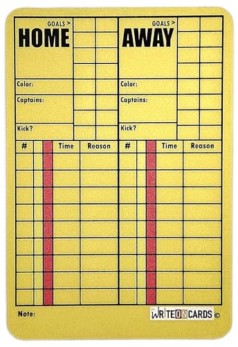 WRITEonCARDS Rewriteable Referee Cards for Soccer, Red and Yellow Standard Set Cards