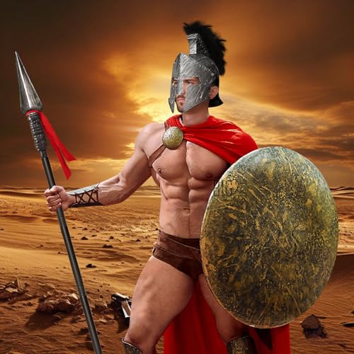 Servllcell Medieval Roman Knight Helmet,Plastic Greek Spartan Gladiator Helmet Medieval Costume Accessories,Halloween Hat - color: Gold Black-a1