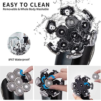 Head Shaver Replacement Heads, 7D Rotary Blades, Silver, Men's Electric Shaver Replacement Heads, 7 Pieces - color: Silver