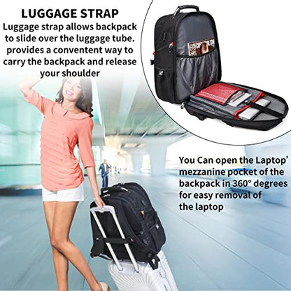 SHRRADOO Extra Large Travel Laptop Backpack for Men, Work College Backpacks - color: Black