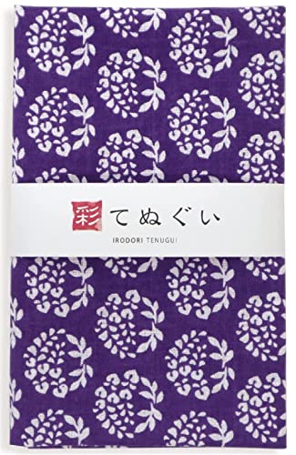 KOMESICHI irodori Japanese Traditional Towel Tenugui Wisteria 12.99 x 34.64 in with Tenugui Iroha (English Manual) - color: Wisteria
