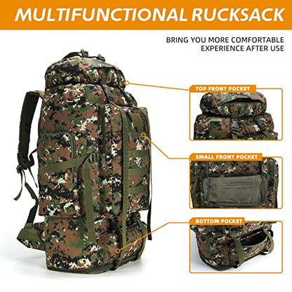 100L Hiking Camping Backpack MOLLE Rucksack Waterproof Daypack for Traveling (Woodland Camo) - color: Woodlandcamo