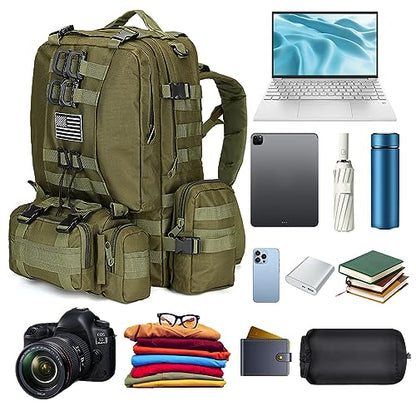 Large Military Tactical Backpack for Men, 40-50L Backpacks for Women, Bug out Bag Army 3 Days Pack Bags Rucksack with Molle System Green - color: Army Green