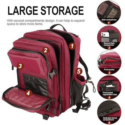 LHI Tactical Military Backpack for Men 25L/45L Large Molle Army Assault Pack 3 Day Hiking Rucksack With Bottle Holder - color: Red and Black, size: 45L