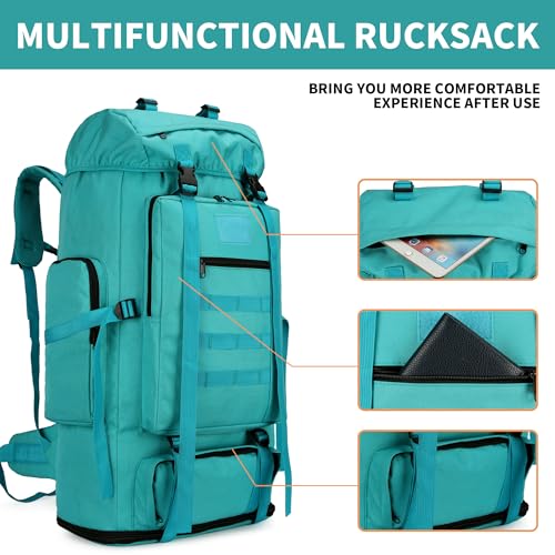 100L Hiking Camping Backpack MOLLE Rucksack Waterproof Daypack (LakeBlue) - color: Lakeblue