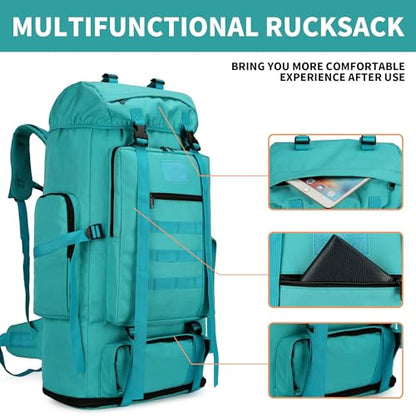 100L Hiking Camping Backpack MOLLE Rucksack Waterproof Daypack (LakeBlue) - color: Lakeblue
