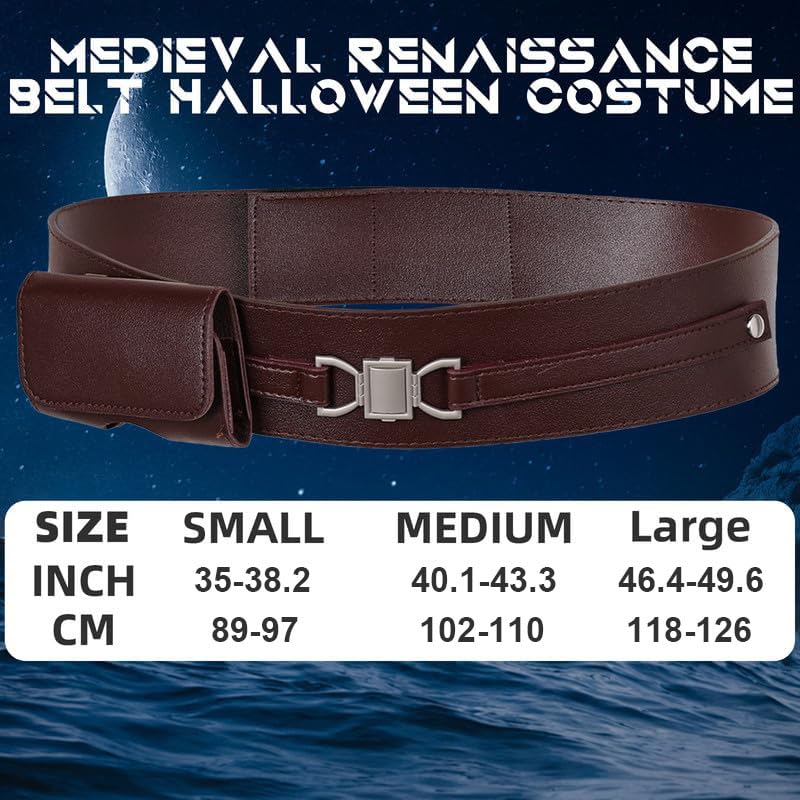 Medieval Knight Leather Belt Costume Halloween Renaissance Belts Waist Bag - color: Brown, size: Medium