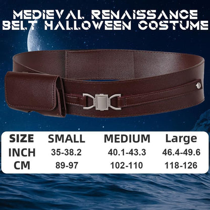 Medieval Knight Leather Belt Costume Halloween Renaissance Belts Waist Bag - color: Brown, size: Medium