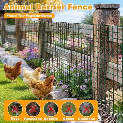 Green PVC Coated Welded Wire Fencing, 72in High x 50ft Long, 2 inch x 4 inch 14GA 2/3/4/5/6 Ft Tall Welded Wire Fence Rolls, Green Metal Garden Fence Wire Roll Garden Fencing for Yard - color: Green, size: 2"x4" 14GA 72" x 50'