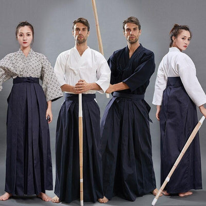 Kendo Tops Aikido Samurai Hakama Martial Arts Clothing Kimono Shirts Costumes - color: Skirt-black, size: 185CM