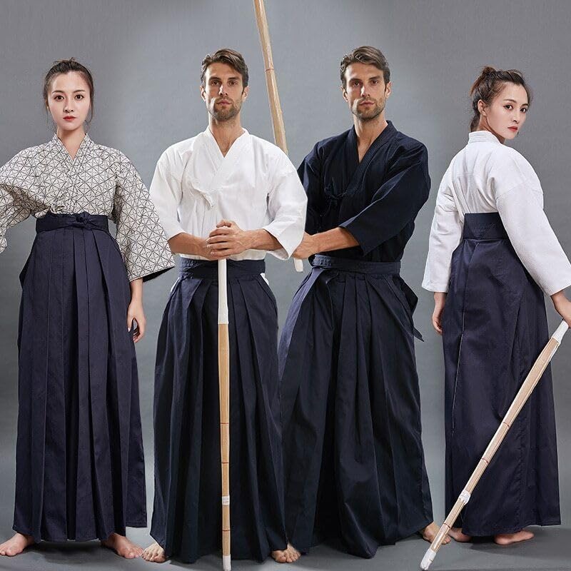 Kendo Tops Aikido Samurai Hakama Martial Arts Clothing Kimono Shirts Costumes - color: Skirt-black, size: 150CM