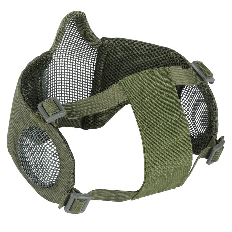 OneTigris Foldable Airsoft Steel Mesh Half Face Mask with Ear Protection - color: OD Green