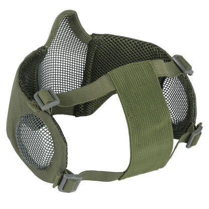 OneTigris Foldable Airsoft Steel Mesh Half Face Mask with Ear Protection - color: OD Green