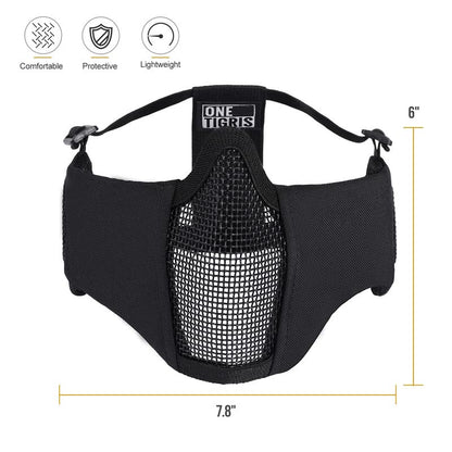 OneTigris Foldable Airsoft Steel Mesh Half Face Mask with Ear Protection - color: Black