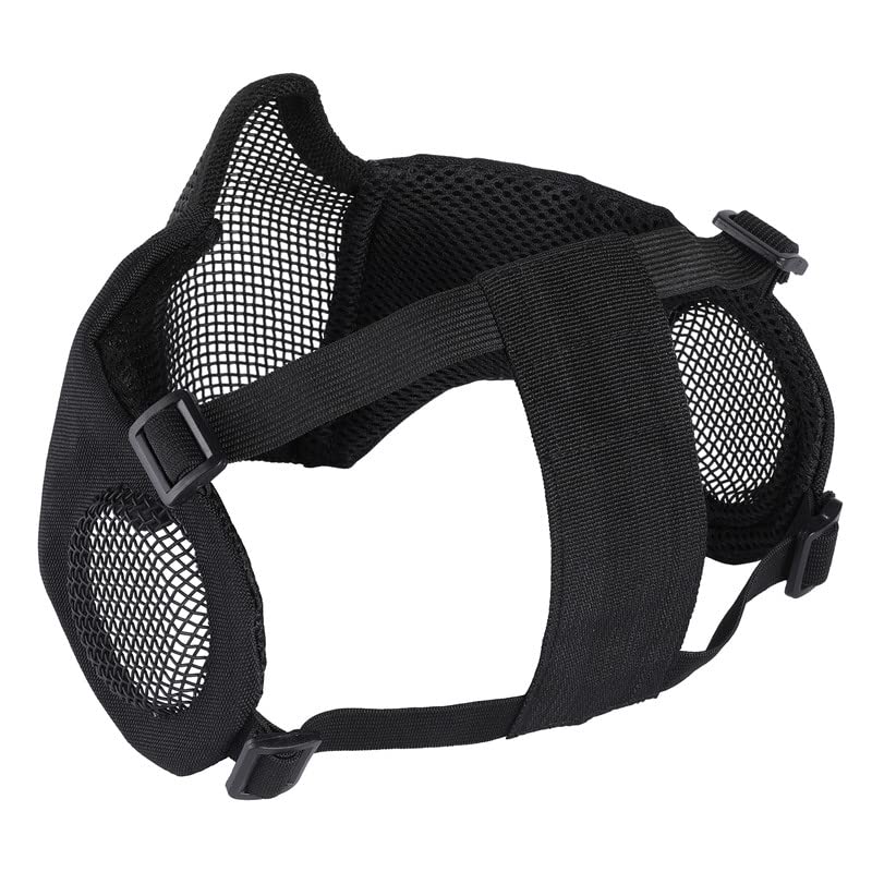 OneTigris Foldable Airsoft Steel Mesh Half Face Mask with Ear Protection - color: Black