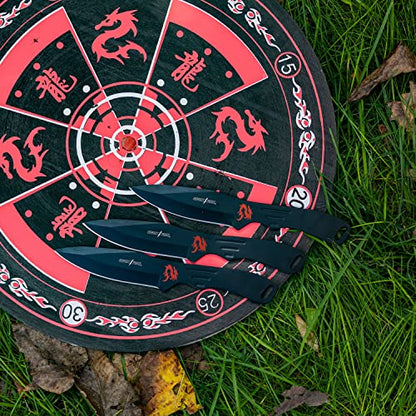 Perfect Point Throwing Knife Set with Target Board, 3 Piece, Stainless Steel Blade, Nylon Sheath Included, Throwing Sport - color: Black