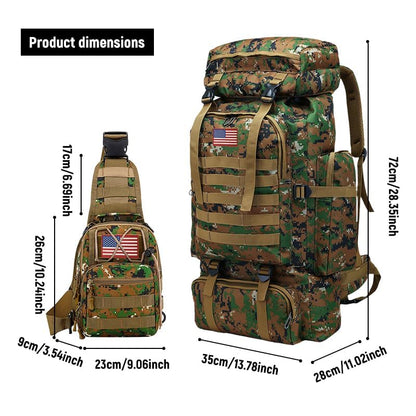 JUMAHE 80L 2-Pack Hiking Backpack for Men with Sling Tactical Backpack - Rucksack Molle Military Tactical Waterproof Lightweight Camping Backpack 3 Day Assault Pack for Travel, Climbing, Backpacking - color: 80l Green - Pro(900d Fabric) + Sling Bag Bundle