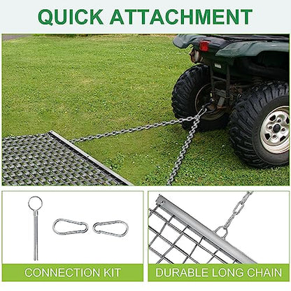 Rengue ATV/UTV 4x4 Feet Baseball Field Drag, Lawn Leveling Steel Mesh Heavy Duty Surface Leveling Mat, Drag Harrow for Gravel, Manual or Vehicle Driveway, Soil Leveling, Farm Garden, Football Field