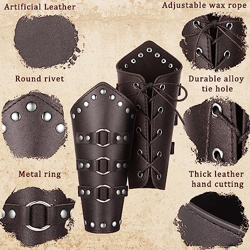 Patelai 1 Pair Faux Leather Arm Bracers - color: Brown, size: Medium, style: Rock Style