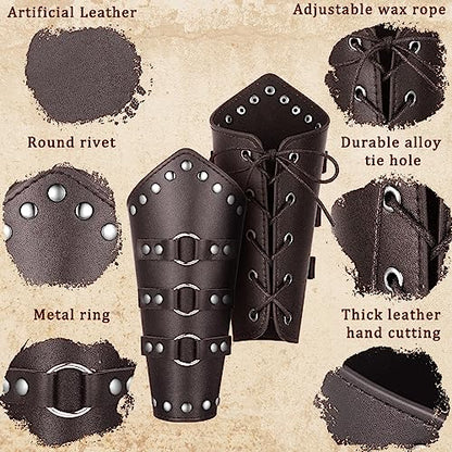 Patelai 1 Pair Faux Leather Arm Bracers - color: Brown, size: Medium, style: Rock Style