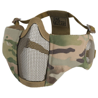 OneTigris Foldable Airsoft Steel Mesh Half Face Mask with Ear Protection - color: Camo Color